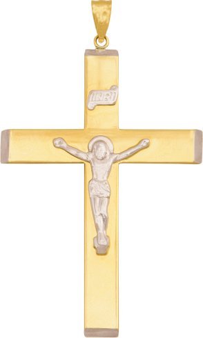 Krzyżyk wykonany z białego i żółtego złota próby 585 (14K)