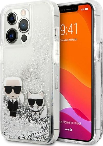 Karl Lagerfeld Etui Karl Lagerfeld KLHCP13LGKCS Apple iPhone 13 Pro srebrny/silver hardcase Liquid Glitter Karl&Choupette