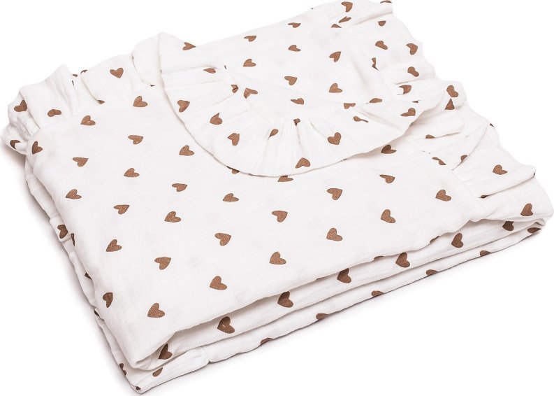 PULP BAMBOO Kocyk Muślinowy 90x100 cm Serduszka z falbankami