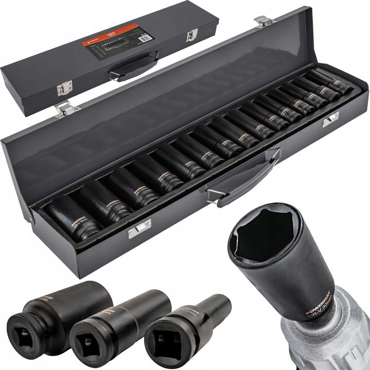 ZESTAW NASADEK UDAROWYCH DO KLUCZY 10-30MM HEX 15SZT 1/2" 78MM CRV WALIZKA