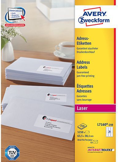 Avery Zweckform ETYK.ZF 7160 63.5X38,1 100 ARK./2100 ETYKIETA - 7160-100