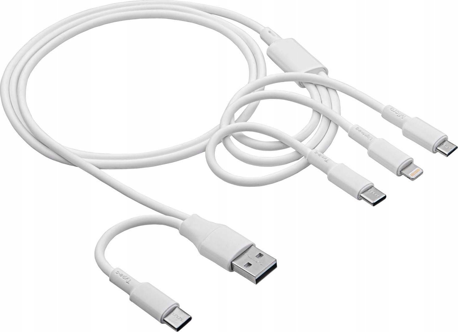 Kabel USB Akyga USB-A + USB-C - USB-C + microUSB + Lightning 1.2 m Biały (AK-USB-52)