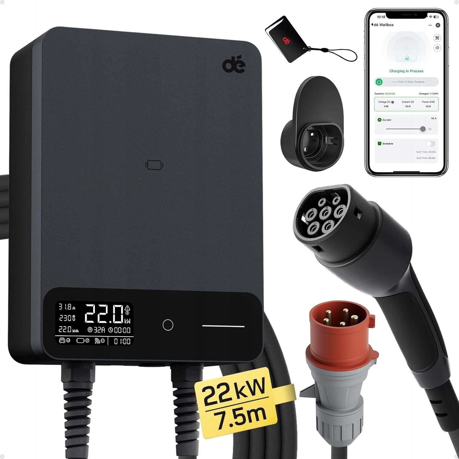 Ładowarka d Wallbox Stacja ładująca typu 2 22kW aplikacja licznik 6-32A trójfazowa 7,5m