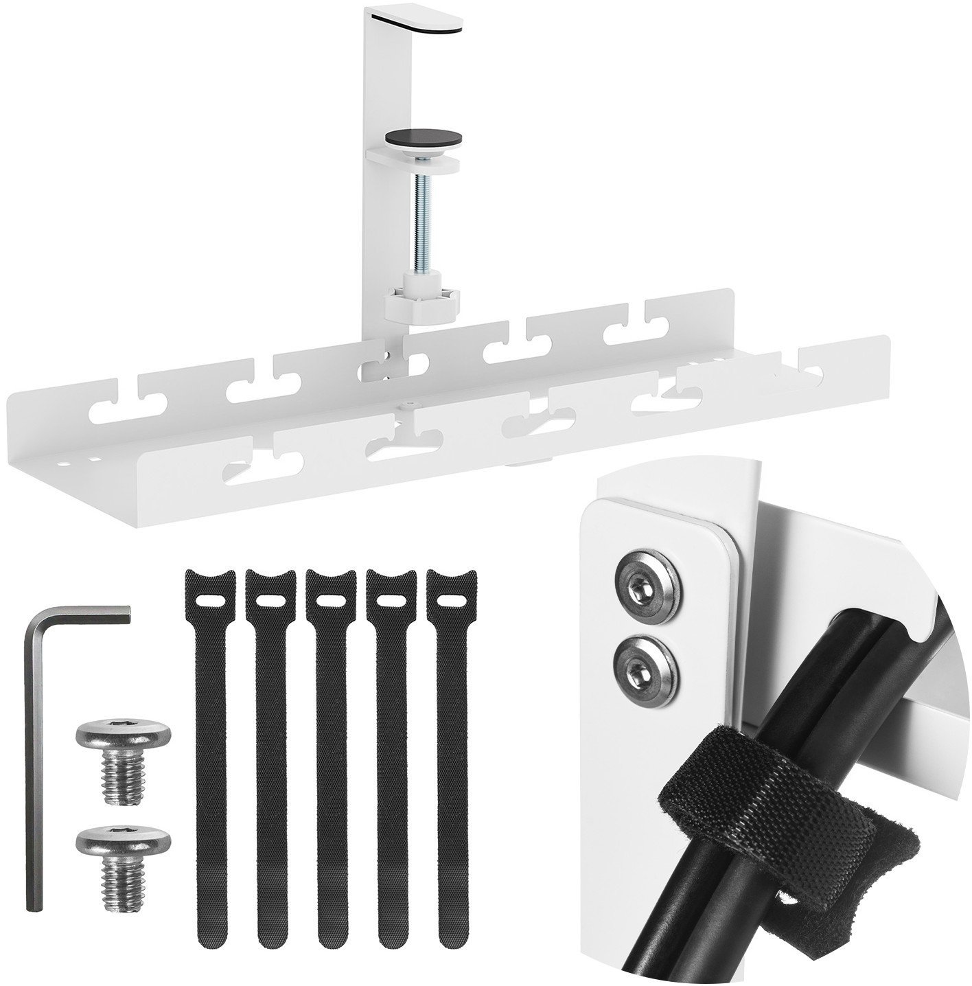 Organizer podbiurkowy na kable Maclean, max. obciążenie 5kg, biały, MC-105 W