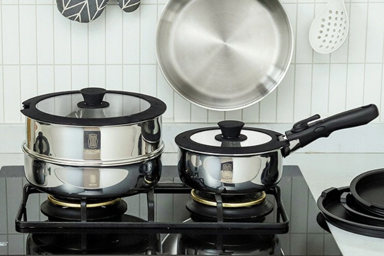 ROYDX18/10 zestaw patelni i garnków ze stali nierdzewnej zdejmowane uchwyty