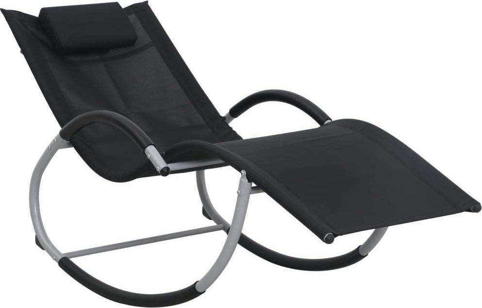 vidaXL składany leżak z poduszką, czarny, tkanina textilene (47788)
