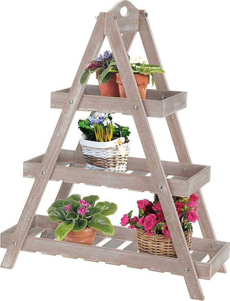 Vilde Kwietnik drewniany, stojak, regał, DRABINKA 3-poziomowa, stopniowa, na kwiaty, zioła, rośliny, doniczki