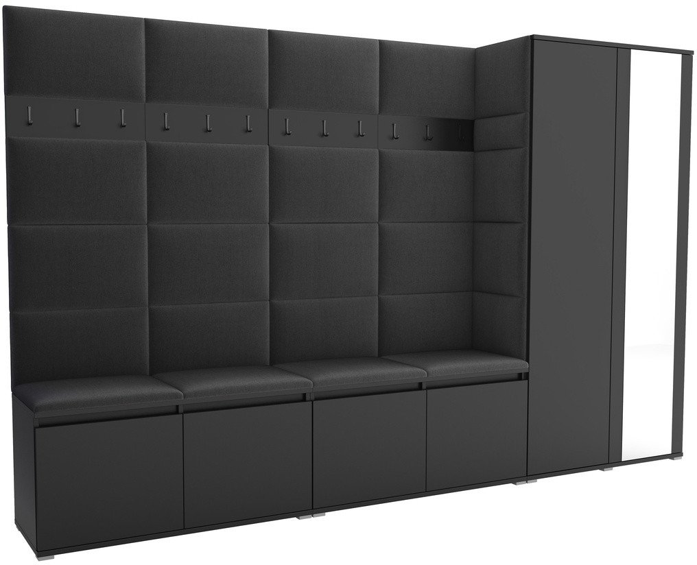 Tapicerowana garderoba Noris V z lustrem - kolor czarny + tkanina Trinity 15