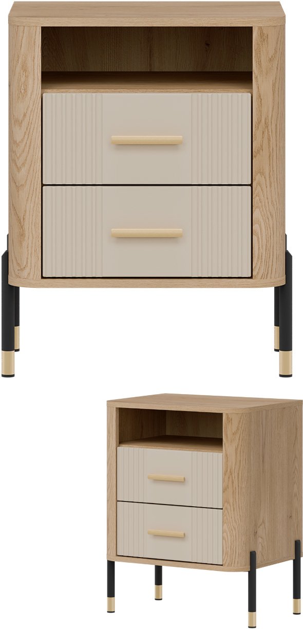 Szafka nocna z półką i szufladami Nakastlik Dąb Kaszmir Złoty DANTE DT22