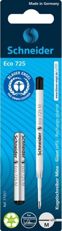 Schneider Wkład eco* 725 do długopisu SCHNEIDER, M, 2 szt., blister, czarny
