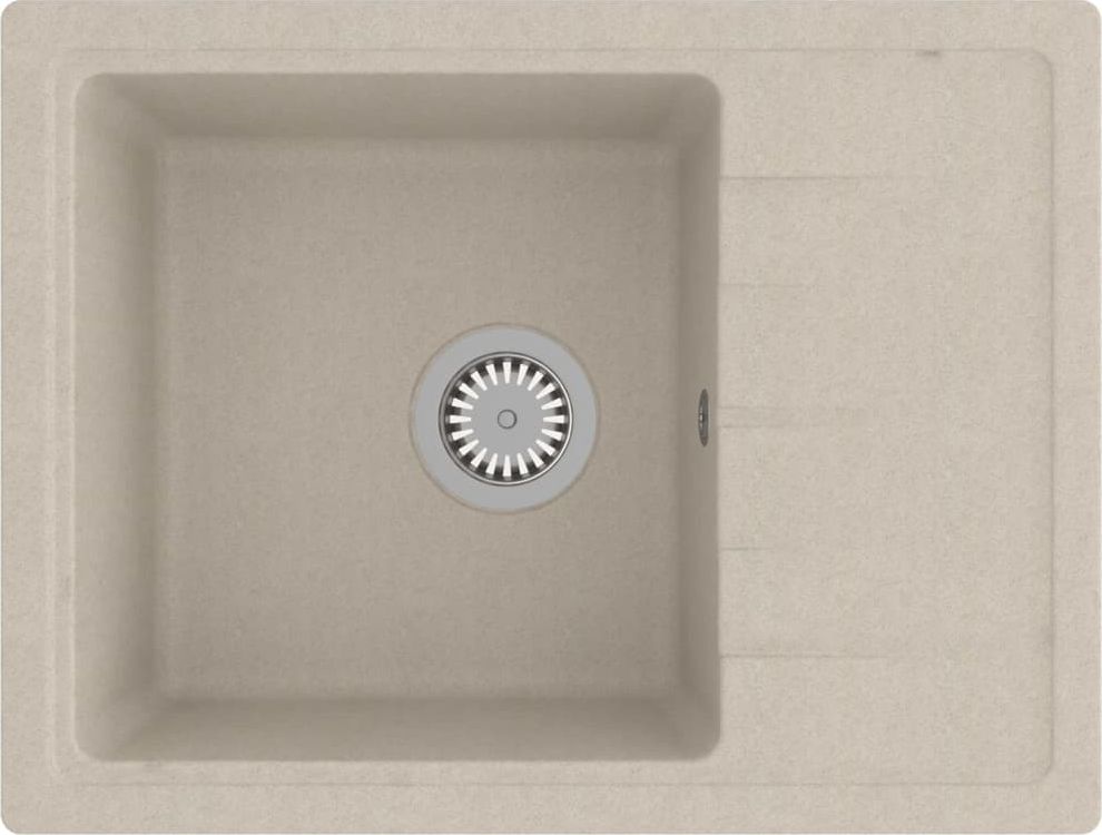 Zlewozmywak vidaXL Owalny kuchenny z otworem przelewowym, beżowy, granitowy