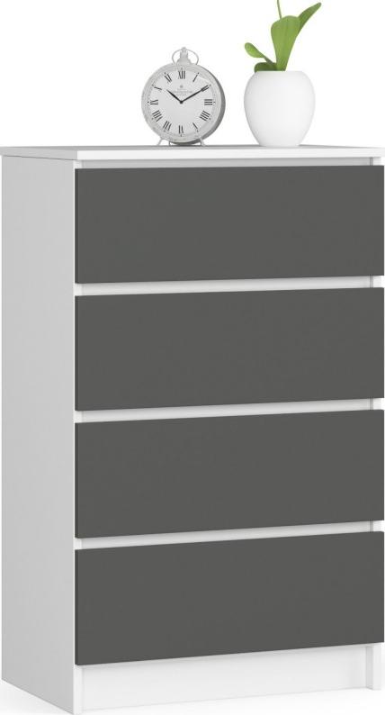Fabryka Mebli Akord Komoda do salonu K 60 cm 4 szuflady - biała-grafit szary
