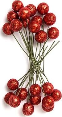 DP Craft Owoce ostrokrzewu 1,2 cm czerwone brokat, 24 szt. DPZA-010.