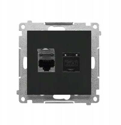 Kontakt-Simon Podwójne gniazdo komputerowe RJ45 kategoria 6, ekranowane z przesłoną przeciwkurzową (moduł) czarny mat T62E.01/149