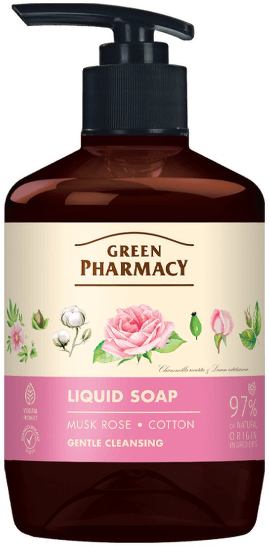 Green Pharmacy Kremowe mydło w płynie Róża piżmowa i bawełna 460ml