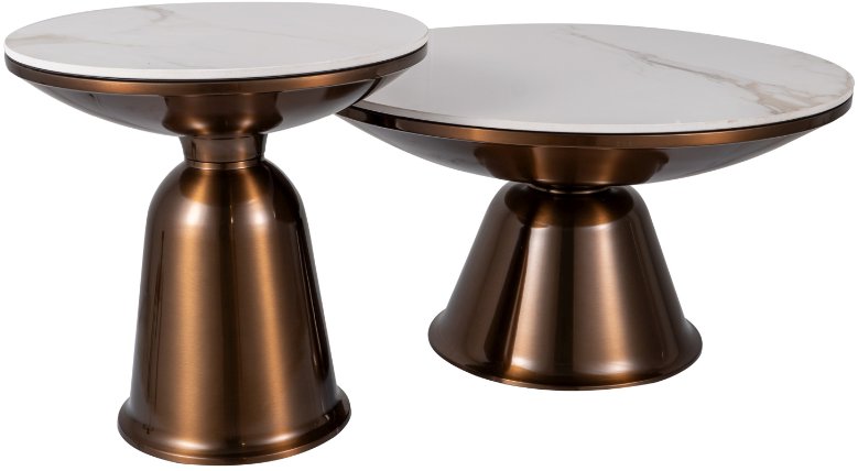 Zestaw stolików VERA efekt marmuru biały/miedziany Signal