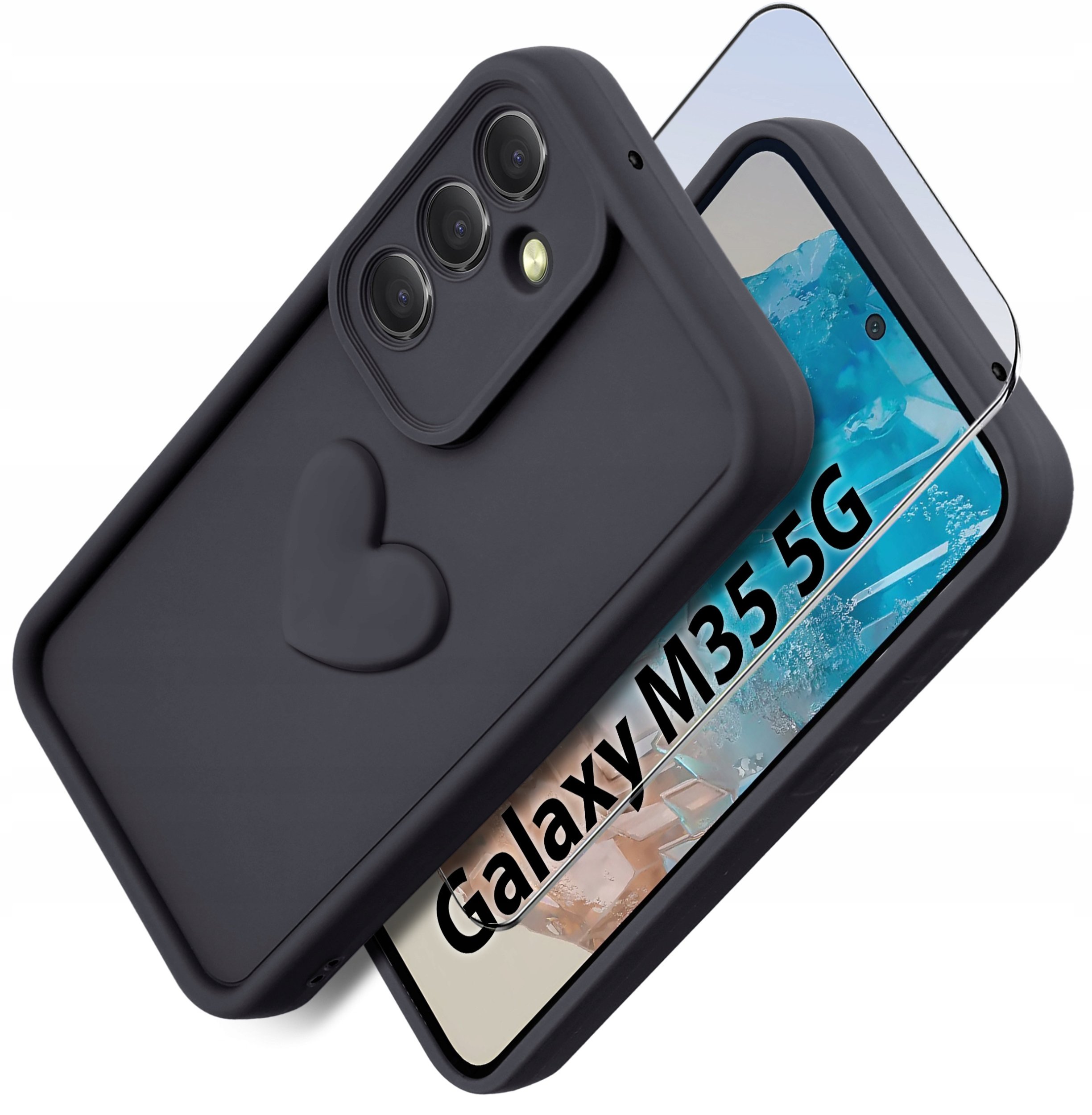 Etui do Samsung M35 5G silikonowe MATOWE serce + Szkło ochronne na ekran 9H