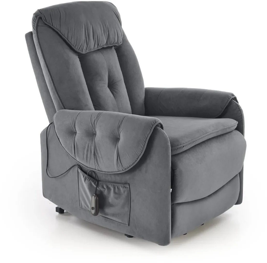 Fotel rozkładany elektrycznie HORTON szary z funkcją pionizacji HALMAR