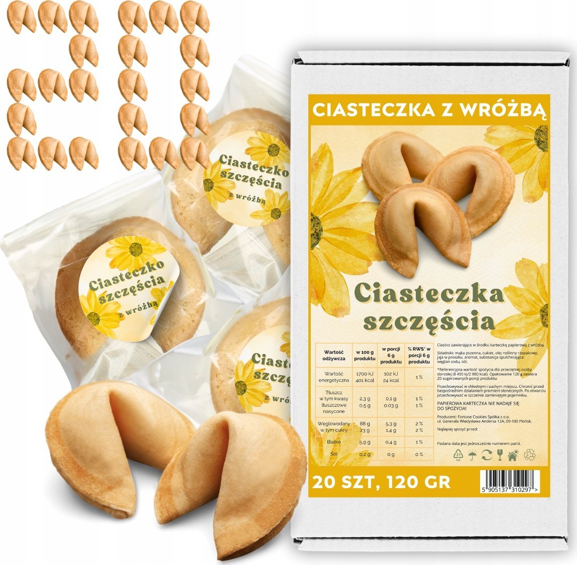 MagiaCiast Ciasteczka z Wróżbą Magiczne dla gości Chińskie Ciasteczka Szczęścia 20 szt