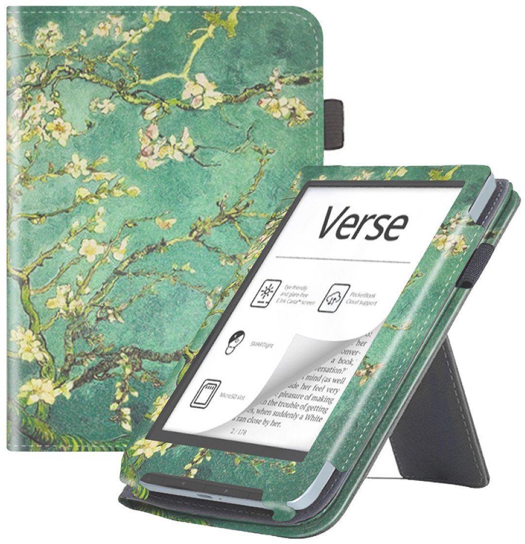 Etui Bookcase Stand Pocketbook Verse / Verse Pro Zielone Z Motywem Kwiatowym