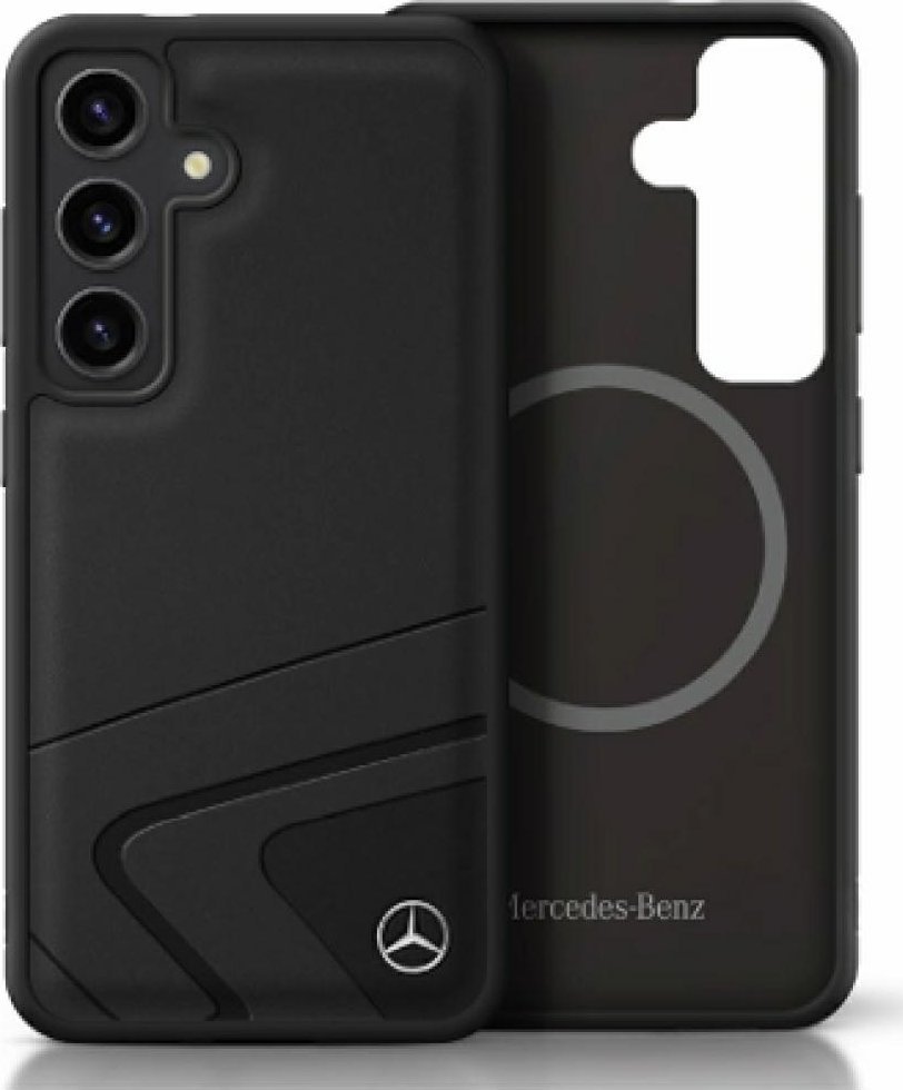 Mercedes Leather Horizontal Debossed Curves MagSafe case for Samsung Galaxy S25 black