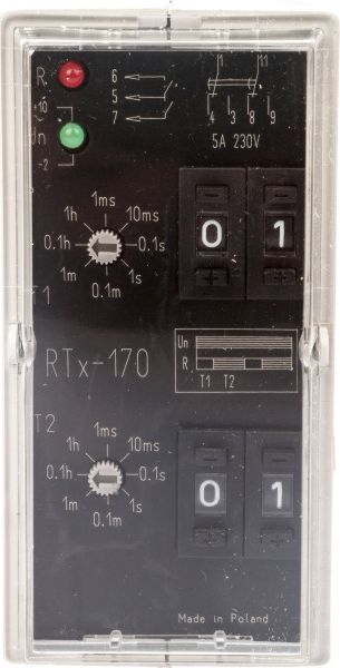 Schneider Electric Przekaźnik czasowy 2P 5A 0,001sek-99h 220-230V AC/DC praca cykliczna,(start od opóźnionego załączenia) RTX-170 220/230