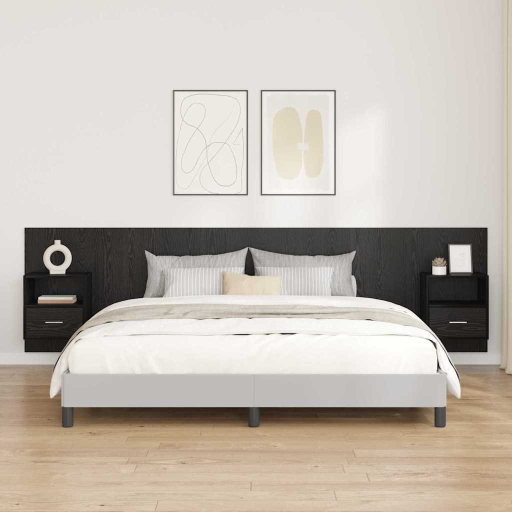 vidaXL Zagłówek z szafką 3 pcs Czarny Dąb Materiał z drewna pochodnego