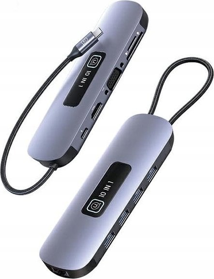 HUB USB Usams USAMS Adapter HUB 10in1 3xUSB 3.0/TF/SD/USB-C/HDMI/RJ45/VGA PD100W gray/tarnish SJ644HUB01 (US-SJ644)