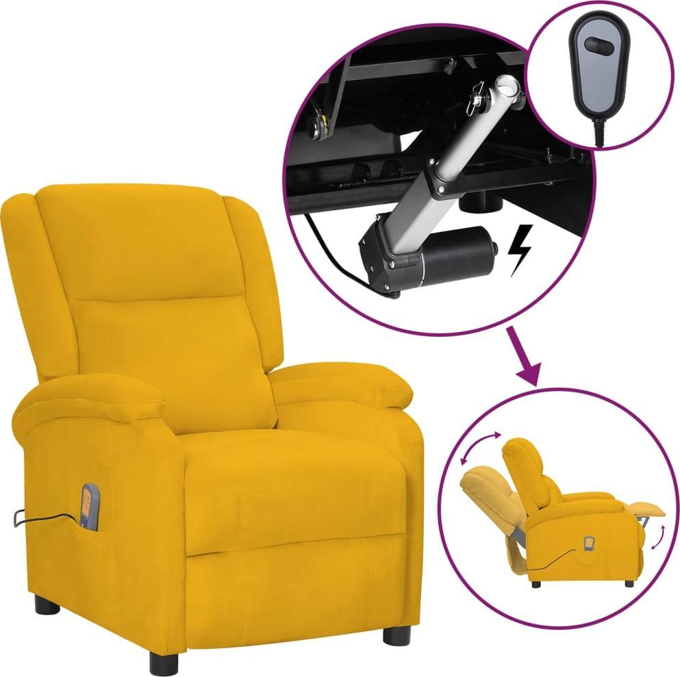 vidaXL vidaXL Rozkładany fotel masujący, elektryczny, żółty, aksamit