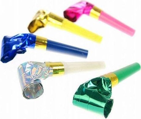 Party Deco Gwizdki trąbki rozwijane holograficzne - 6 szt uniwersalny