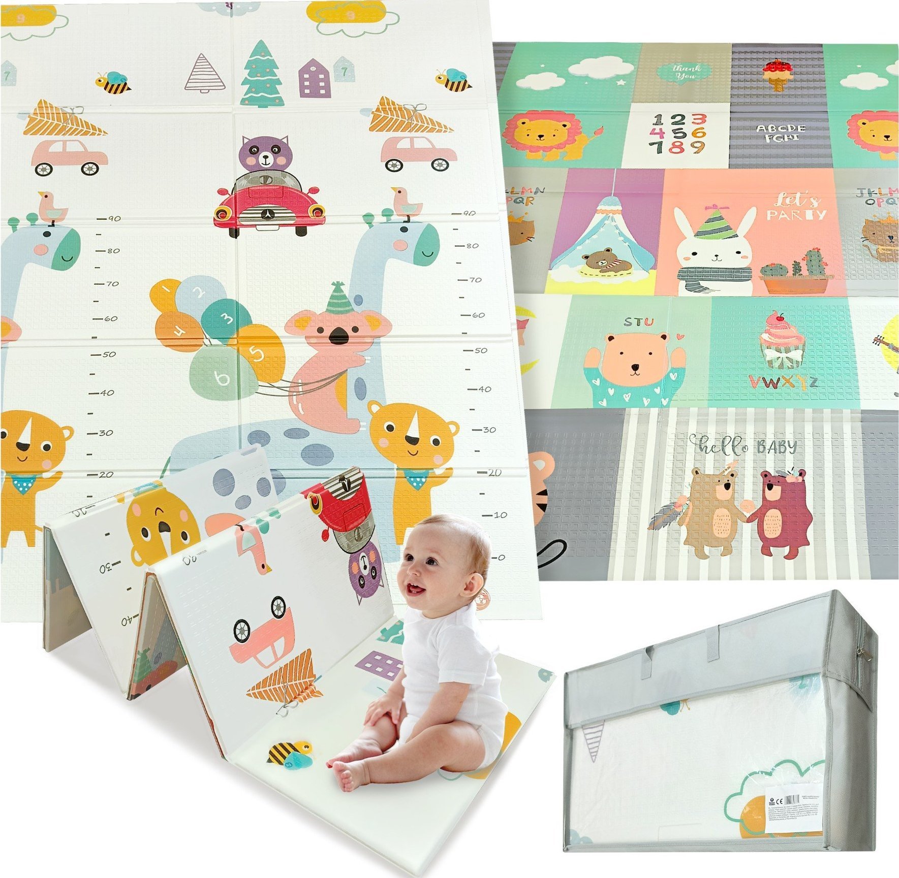 Happy Kiddo Mata piankowa składana dwustronna duża edukacyjna dla dzieci XPE 120x180 cm