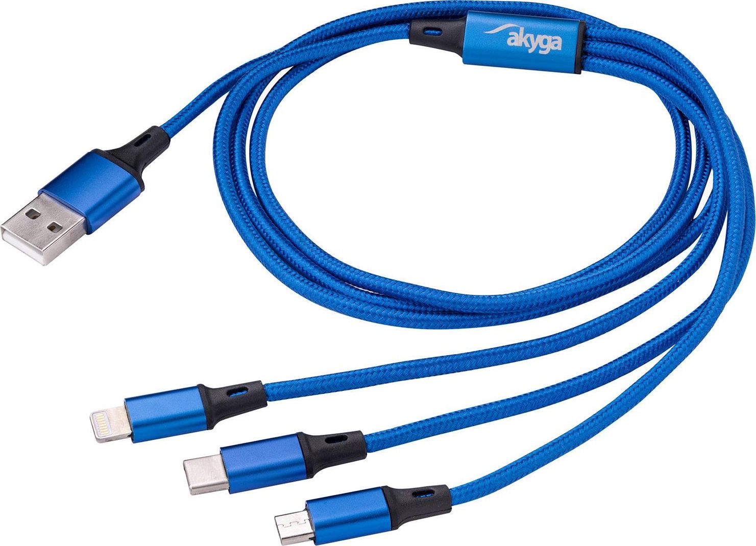 Kabel USB Akyga USB-A - USB-C + microUSB + Lightning 1.2 m Niebieski (AK-USB-27)