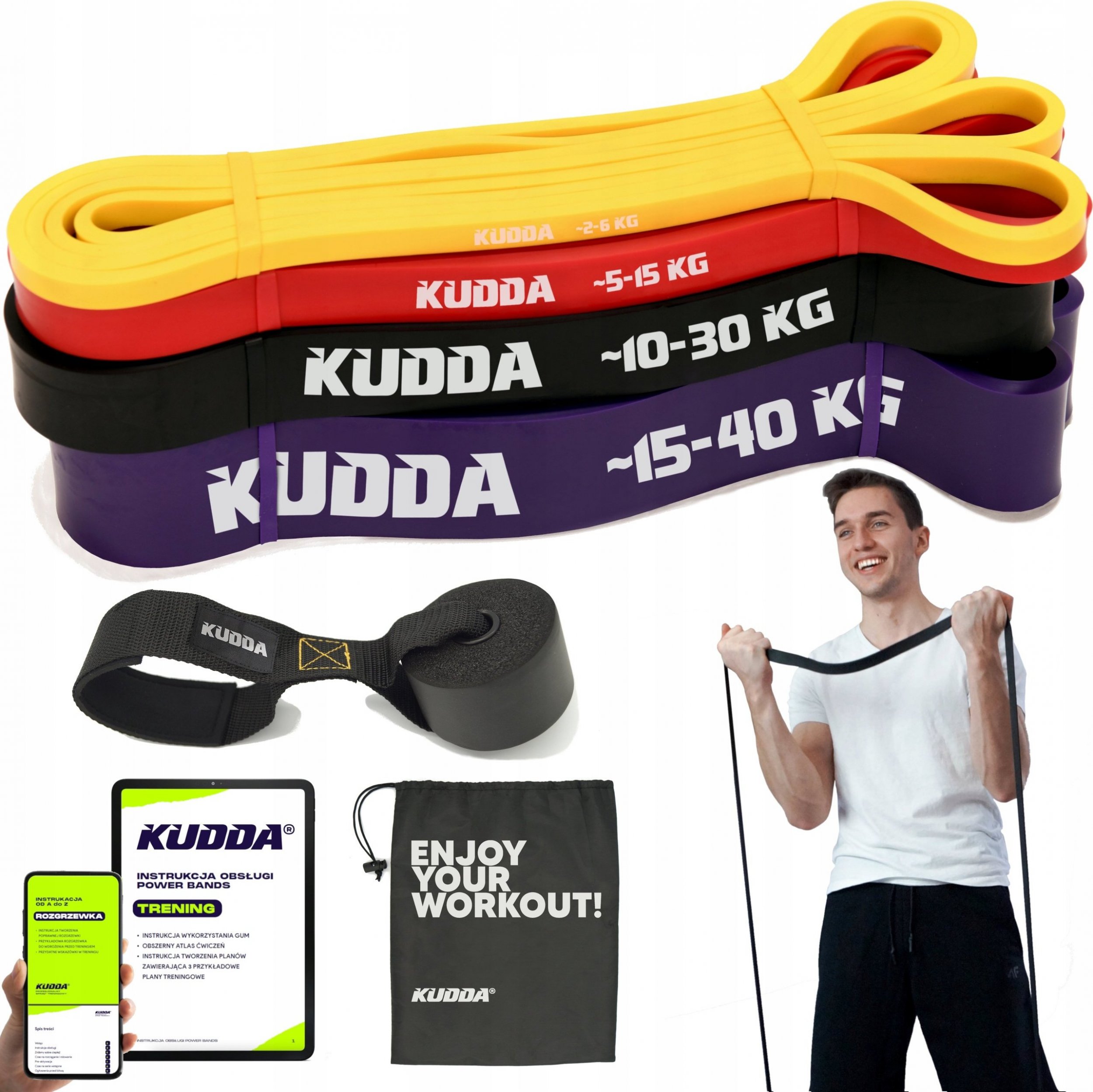 KUDDA ZESTAW 4 GUMY DO ĆWICZEŃ POWER BAND guma mocna taśma oporowa fitness KUDDA