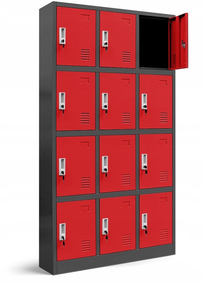 Spind Fächerschrank Schließfachschrank mit 12 Fächern MARCIN, 900 x 1850 x 400 mm, anthrazit-rot