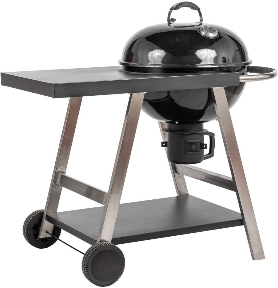 GRILL WĘGLOWY KULISTY Z POKRYWĄ I PÓŁKAMI