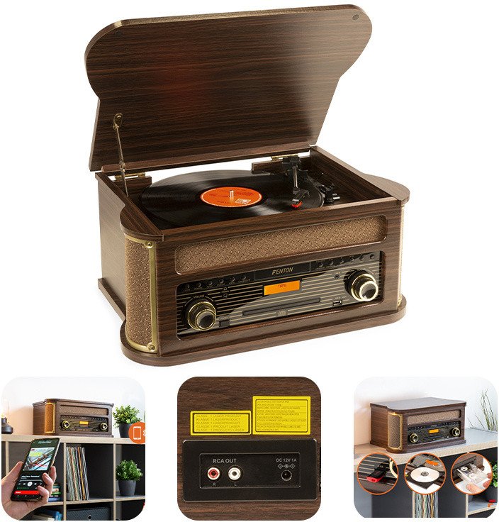 Gramofon Memphis Fenton BT CD DAB+ FM USB brązowy one size