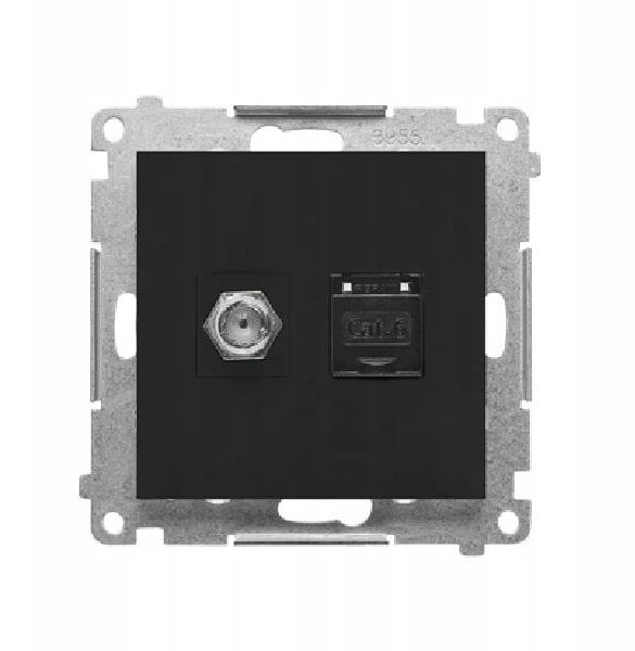 Kontakt-Simon Simon 55 Gniazdo antenowe typu F + RJ45 kat.6 (moduł) Czarny mat TASFRJ45.01/149