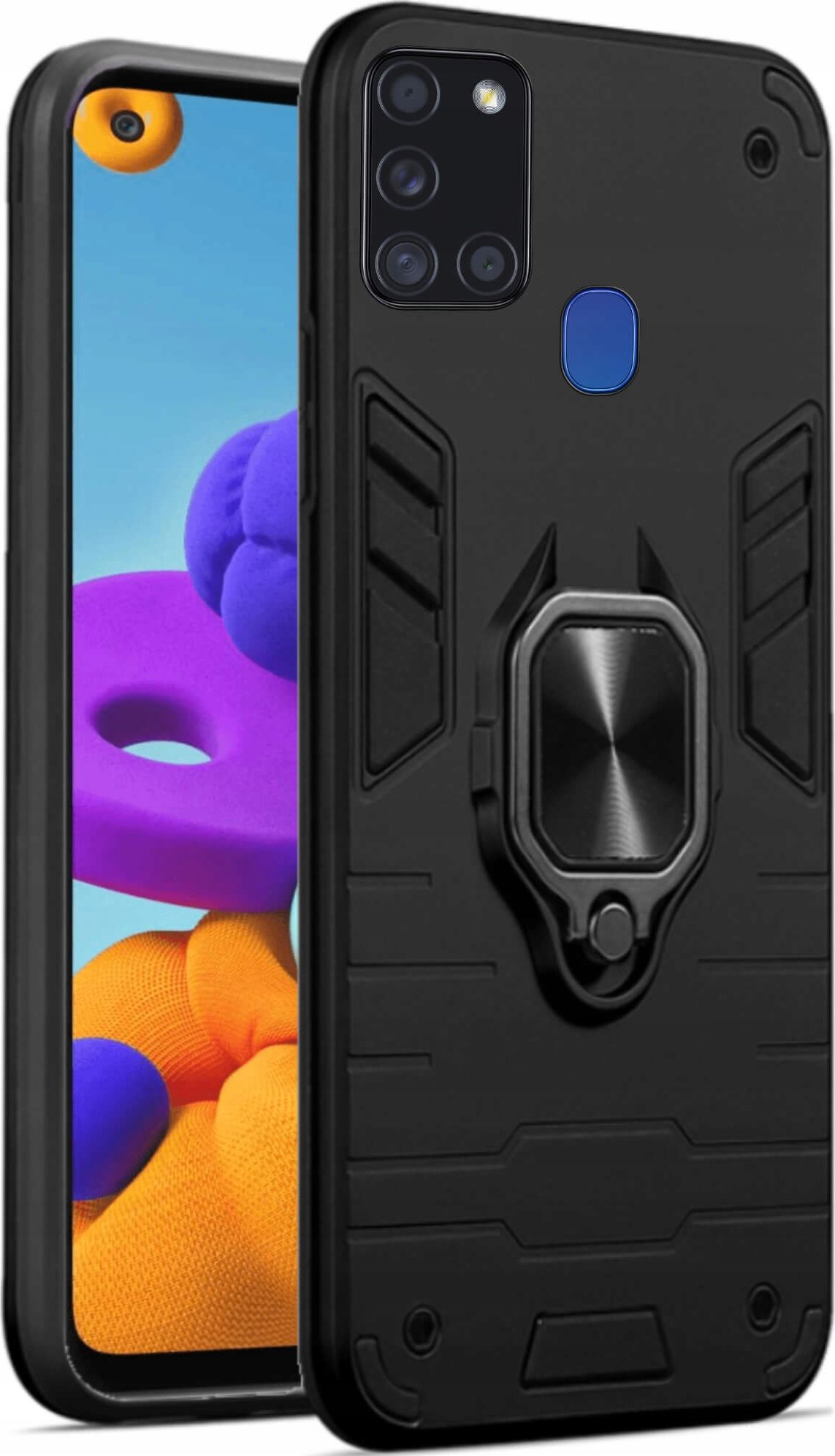 etumi Etui Pancerne Do Samsung Galaxy A21S Obudowa Ring Wzmocnione Hybrydowe Etui Ochronne Futerał Armor Pokrowiec Magnes Armr0011