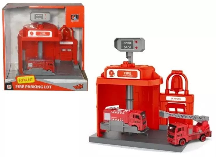 Zestaw strażacki remiza ze zjeżdżającym po karuzeli autkiem