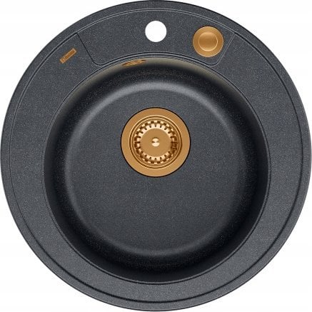 Zlewozmywak GraniteQ MORGAN 210 GraniteQ zlewozmywak black diamond z syfonem Push To Open kol. miedziany okrągły 1-komorowy b/o + zaczepy 3 szt