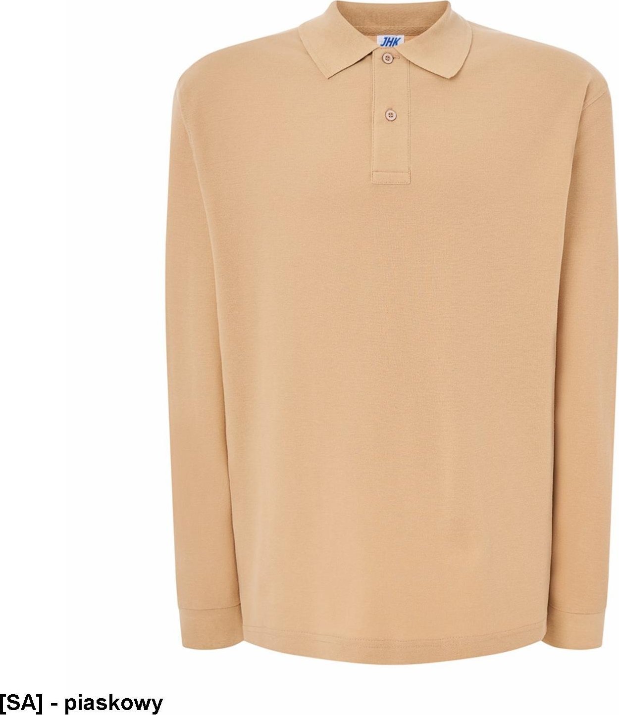 JHK PORA210LS - polo męskie długi rękaw, dwa guziki, boczne rozcięcia, dłuższe na pleach, 100% bawełna 200 - 210g - piaskowy L