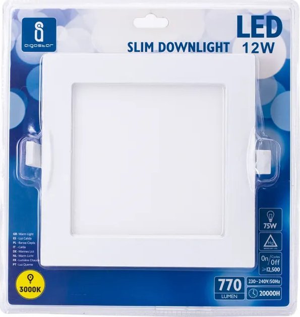 Aigostar Panel Downlight kwadratowy podtynkowy LED E6 12W biały ciepły Downlight kwadratowy podtynkowy LED E6 12W biały ciepły