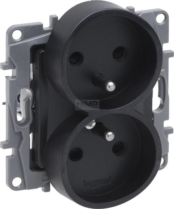 Legrand Niloe Selection Gniazdo 2 x 2p+z do ramek wielokrotnych (z przesłoną, zaciski śrubowe) antracyt 762242