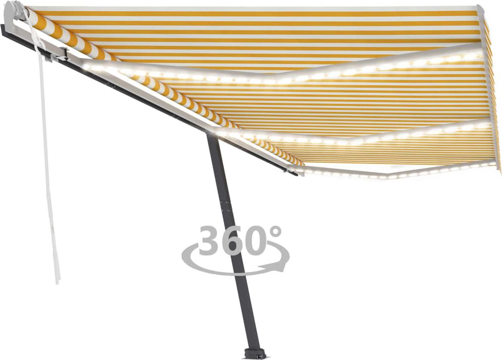 vidaXL Ręcznie zwijana markiza z LED, 600 x 300 cm, żółto-biała
