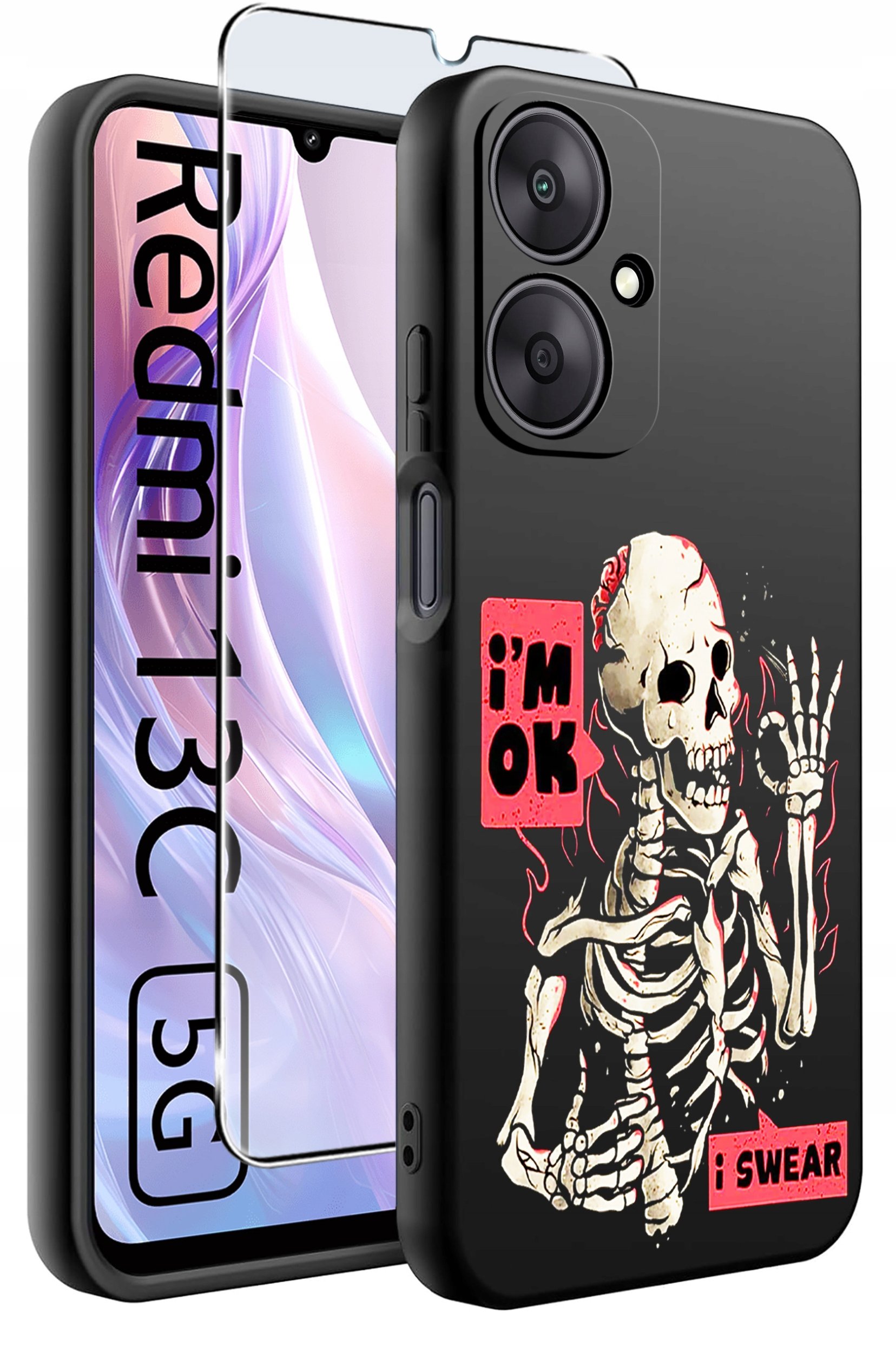 ETUI do Xiaomi Redmi 13C 5G WZORY |SILIKONOWE MATT CASE +SZKŁO HARTOWANE 9H