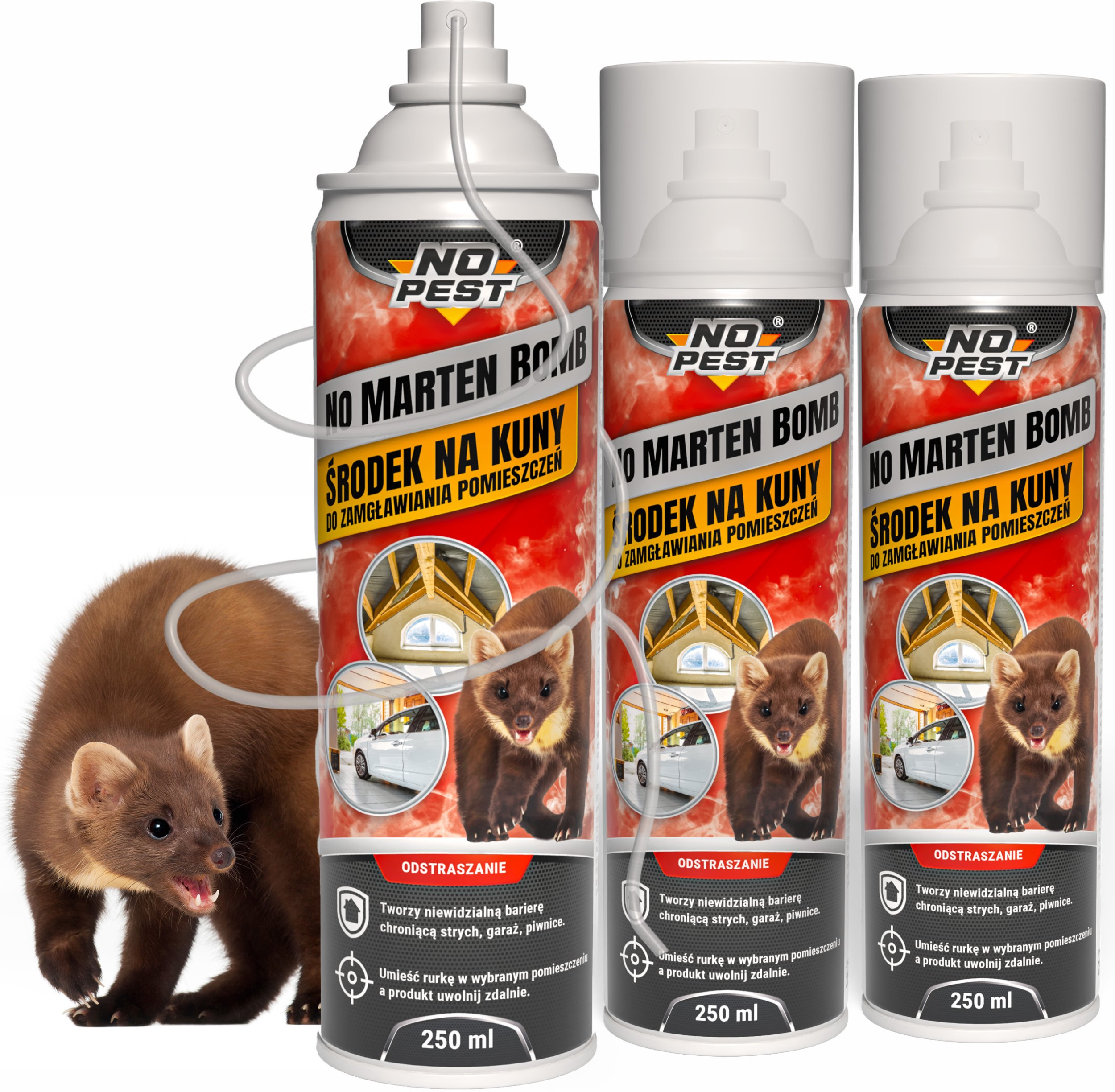 NO PEST Bomba Środek Preparat Zamgławiacz Spray na Kuny do Garażu Poddasza Strychu "No Marten Bomb" 250ml (3 szt)