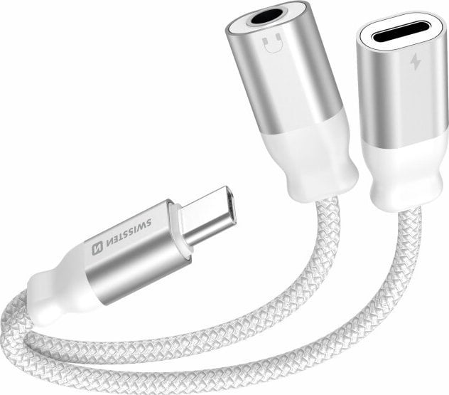 Swissten Textile USB-C / USB-C / Aux 3.5mm Charging Audio Adapter 0.12m