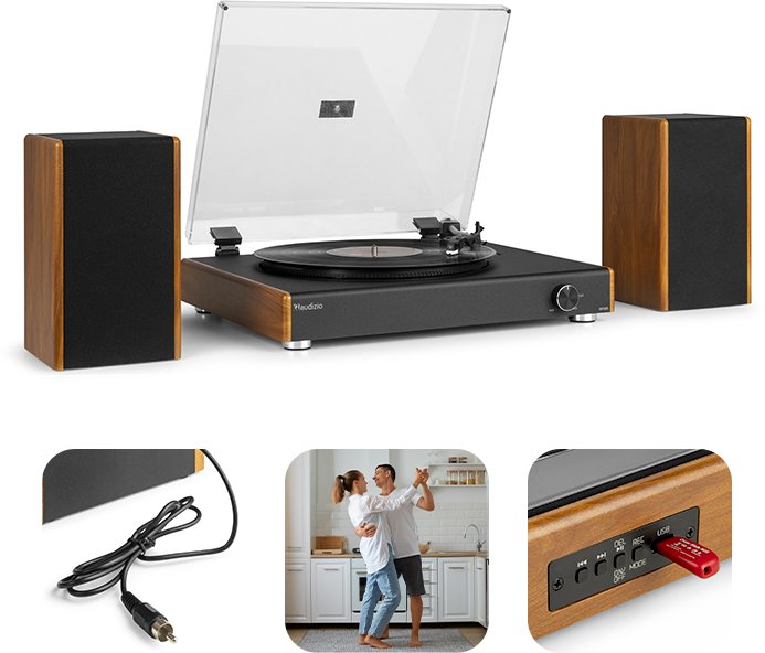 Gramofon z głośnikami RP335 Vintage brązowy Audizio one size