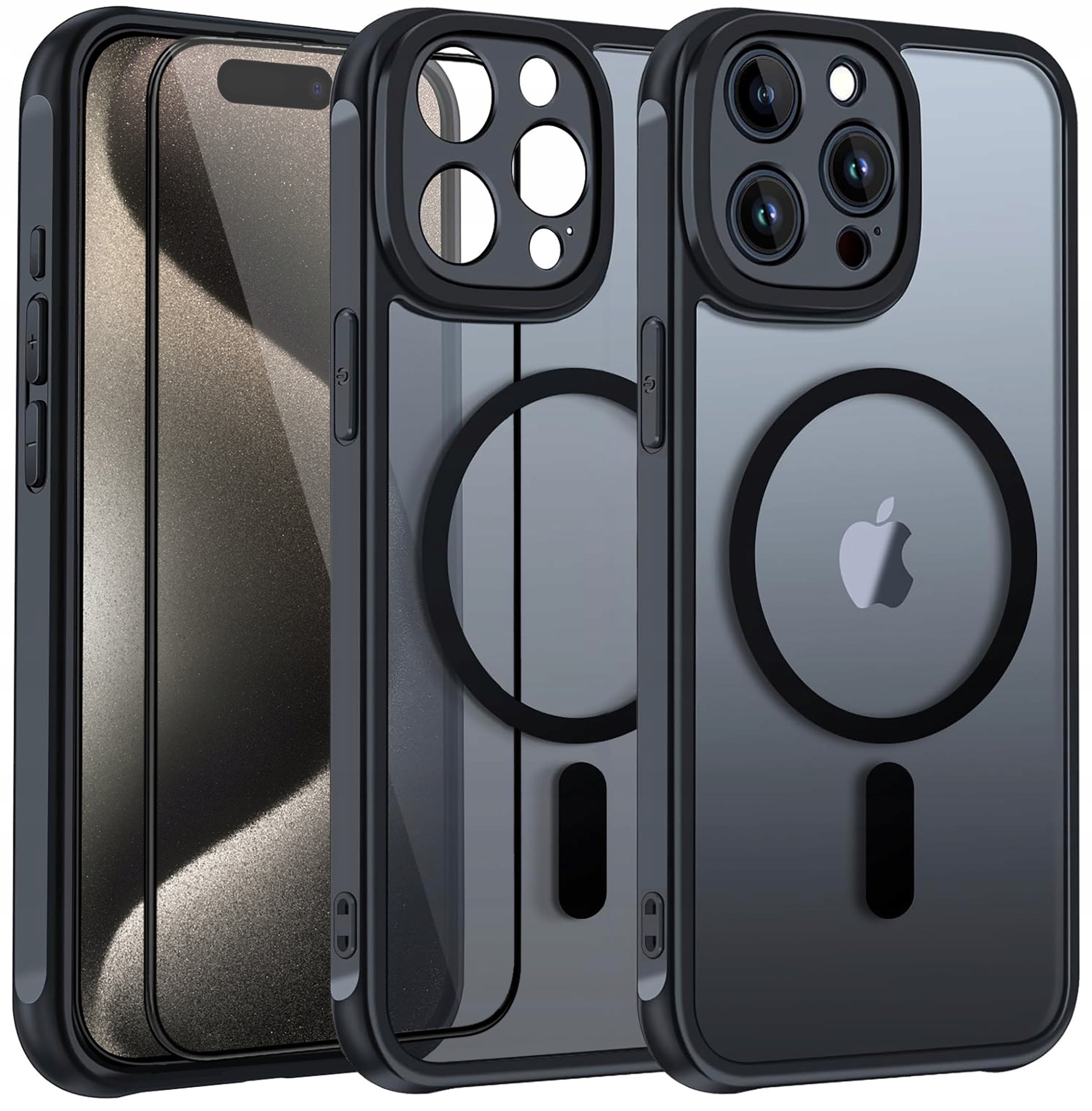 Etui do iPhone 15 Pro Max do MagSafe MATT WZMACNIANE 360 Szkło 5D PREMIUM