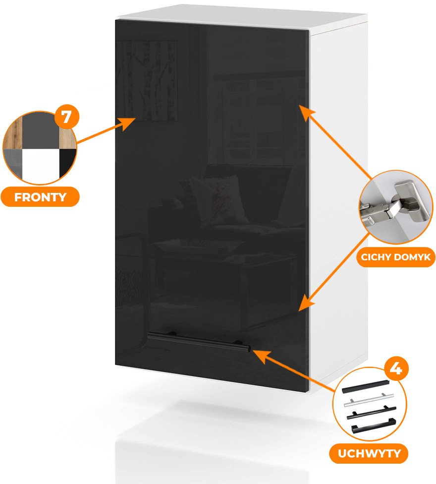 Szafka Kuchenna Wisząca Klapowa Modułowa 40cm Spremium Czarny Połysk
